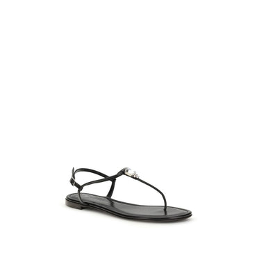 Giuseppe Zanotti Black Calf Leather Bos Taurus Flat Sandals