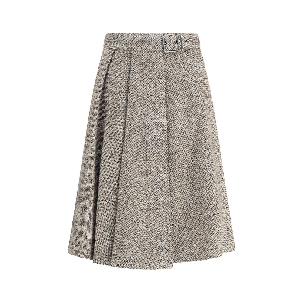 Brunello Cucinelli Brown Fleece Wool Midi Skirt