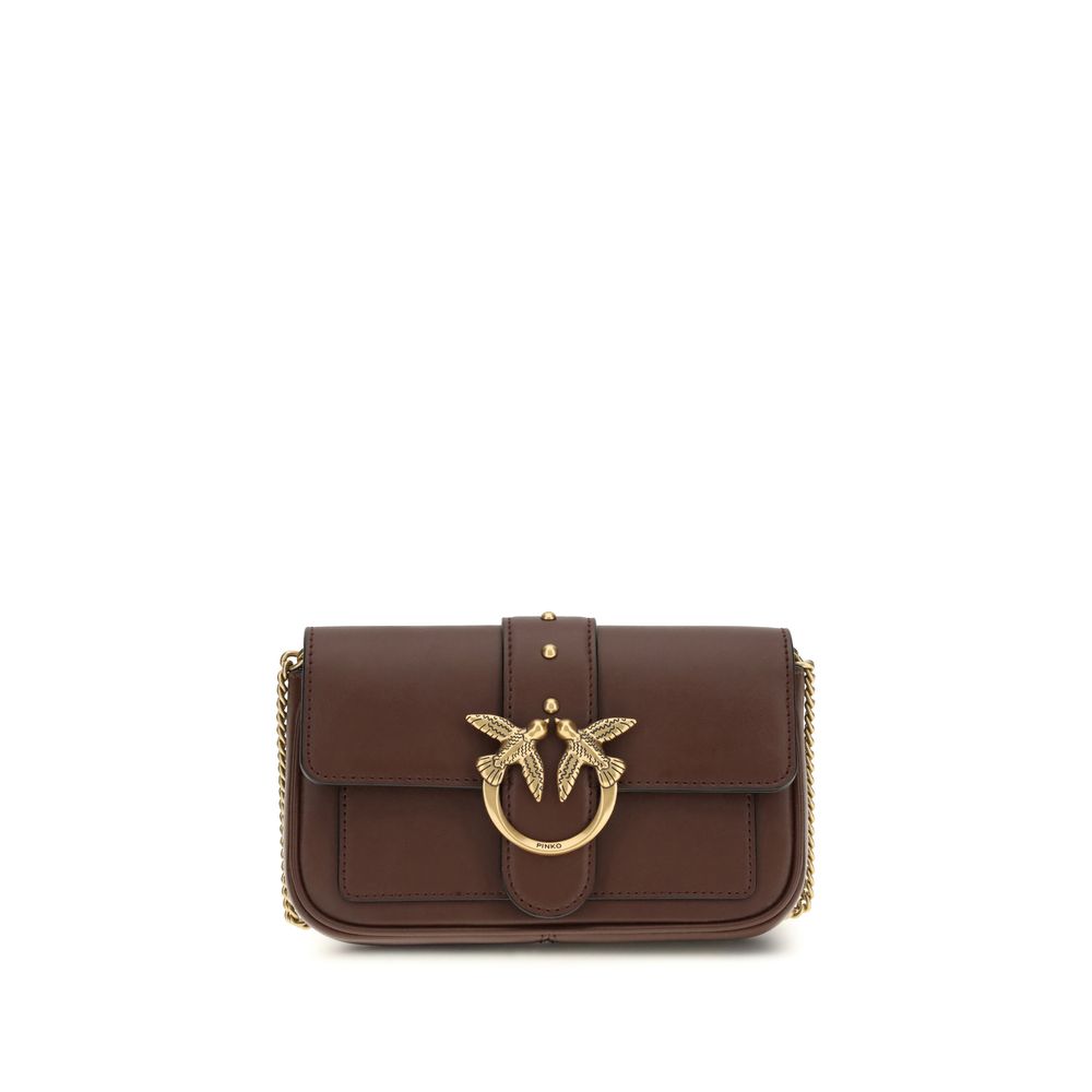 PINKO Brown Calf Leather Bos Taurus Shoulder Bag