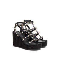 Valentino Garavani Black Calfskin Wedge Sandals