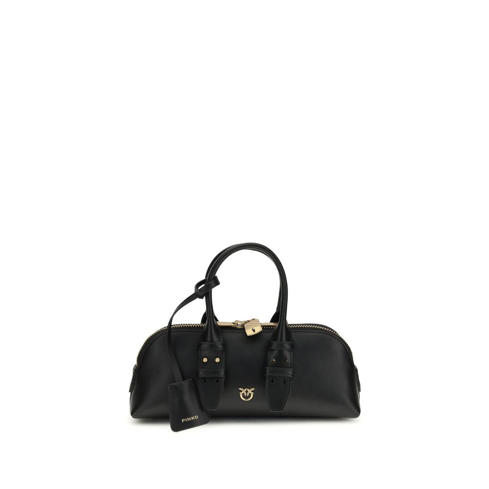 PINKO Black Calf Leather Bos Taurus Shoulder Bag