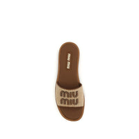 Miu Miu Beige Calf Leather Bos Taurus Flat Sandals