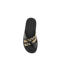 Burberry Black Calf Leather Bos Taurus Flat Sandals