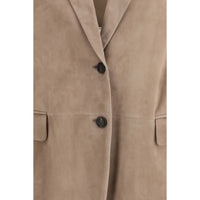 Brunello Cucinelli Beige Calf Leather Bos Taurus Coat