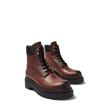 Prada Brown Calfskin Lace-Up Boots