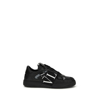 Valentino Garavani Black Calf Leather Bos Taurus Low Top Sneakers