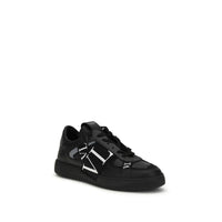 Valentino Garavani Black Calf Leather Bos Taurus Low Top Sneakers