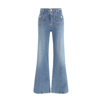 7FOR Blue Cotton Flared Jeans