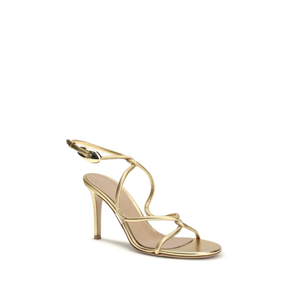 Gianvito Rossi Gold Calf Leather Bos Taurus Stiletto Heel Sandals