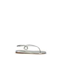 Casadei Silver Calf Leather Bos Taurus Flat Sandals