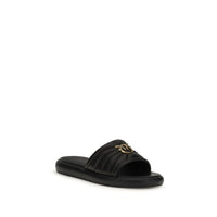 PINKO Black Calf Leather Bos Taurus Slides
