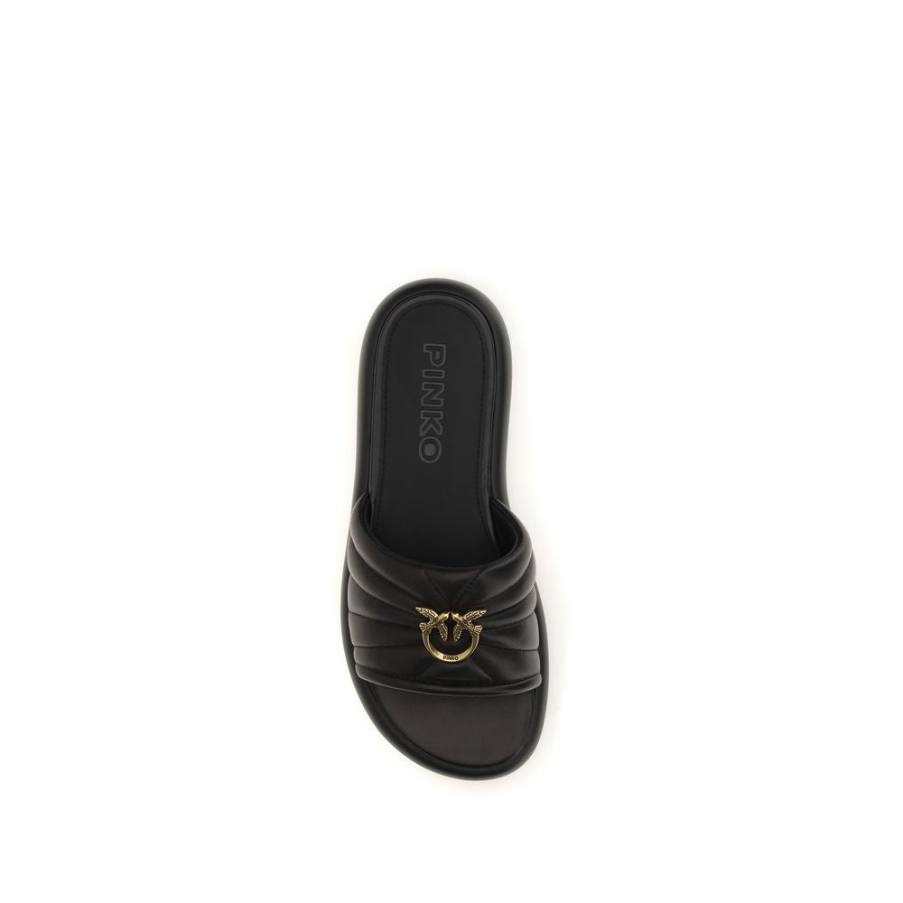 PINKO Black Calf Leather Bos Taurus Slides