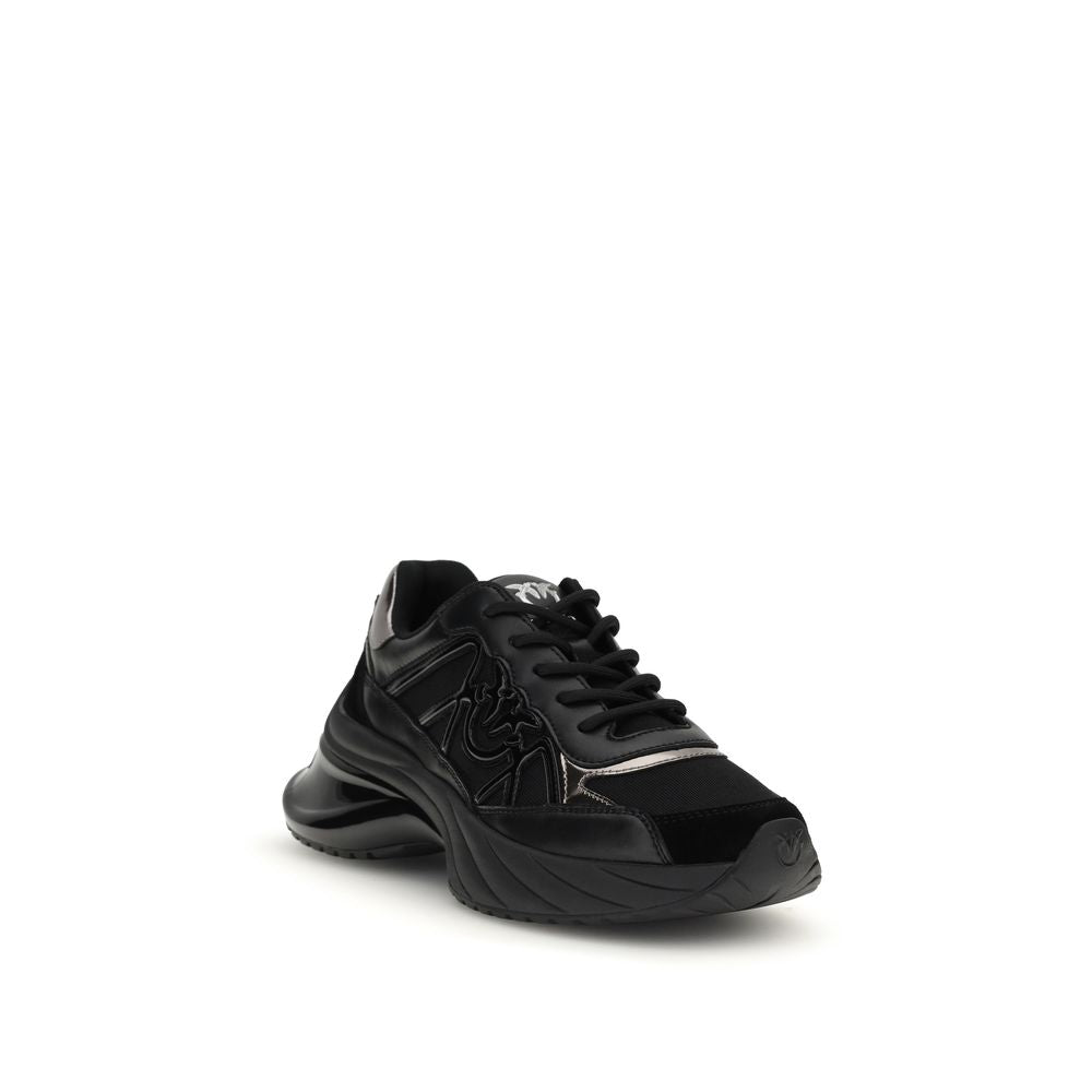 PINKO Black Calf Leather Bos Taurus Chunky Sneakers