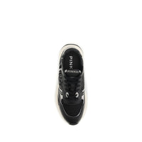PINKO Black Calf Leather Bos Taurus Athletic Sneakers
