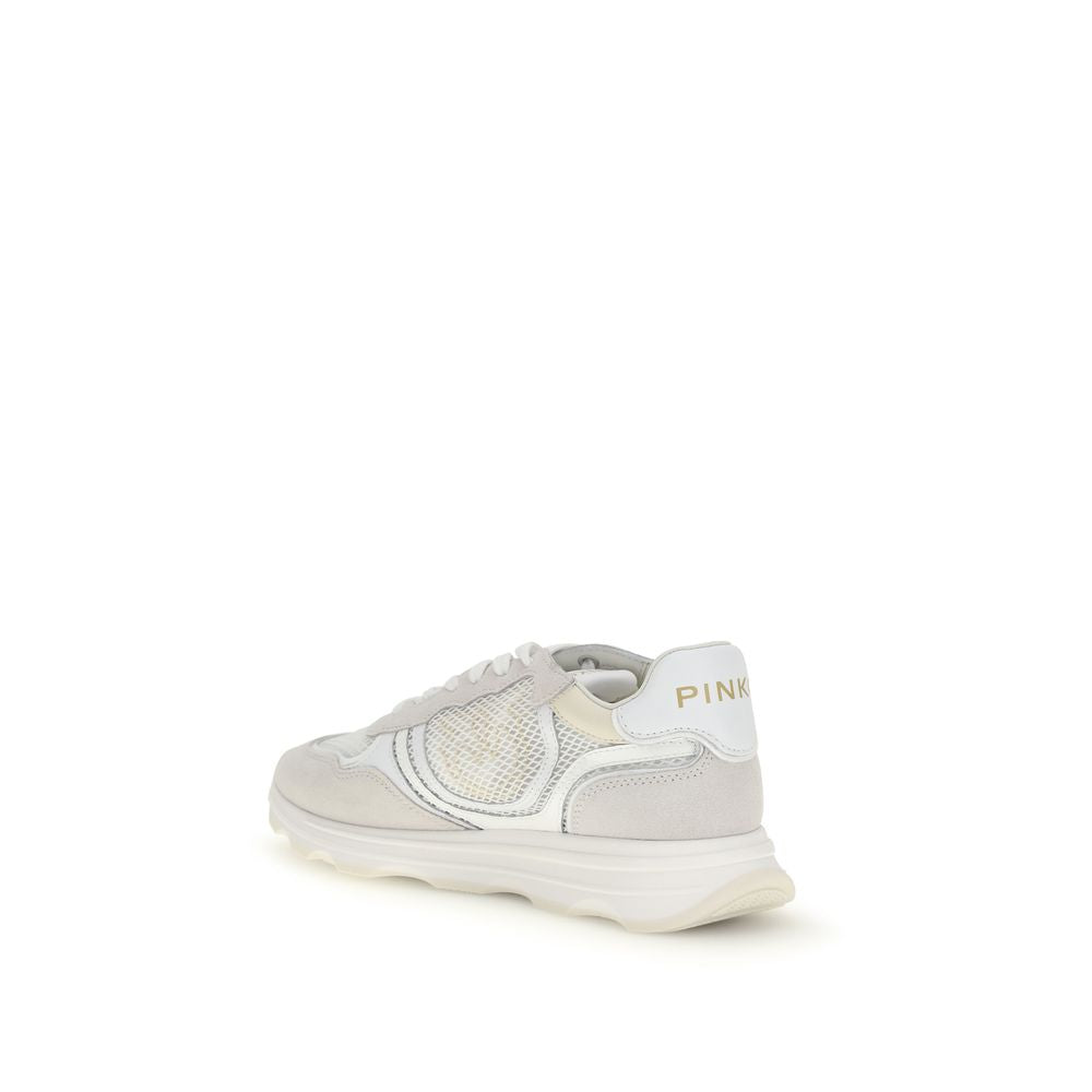 PINKO White Calf Leather Bos Taurus Athletic Sneakers
