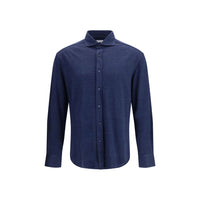 Brunello Cucinelli Blue Linen Dress Shirt