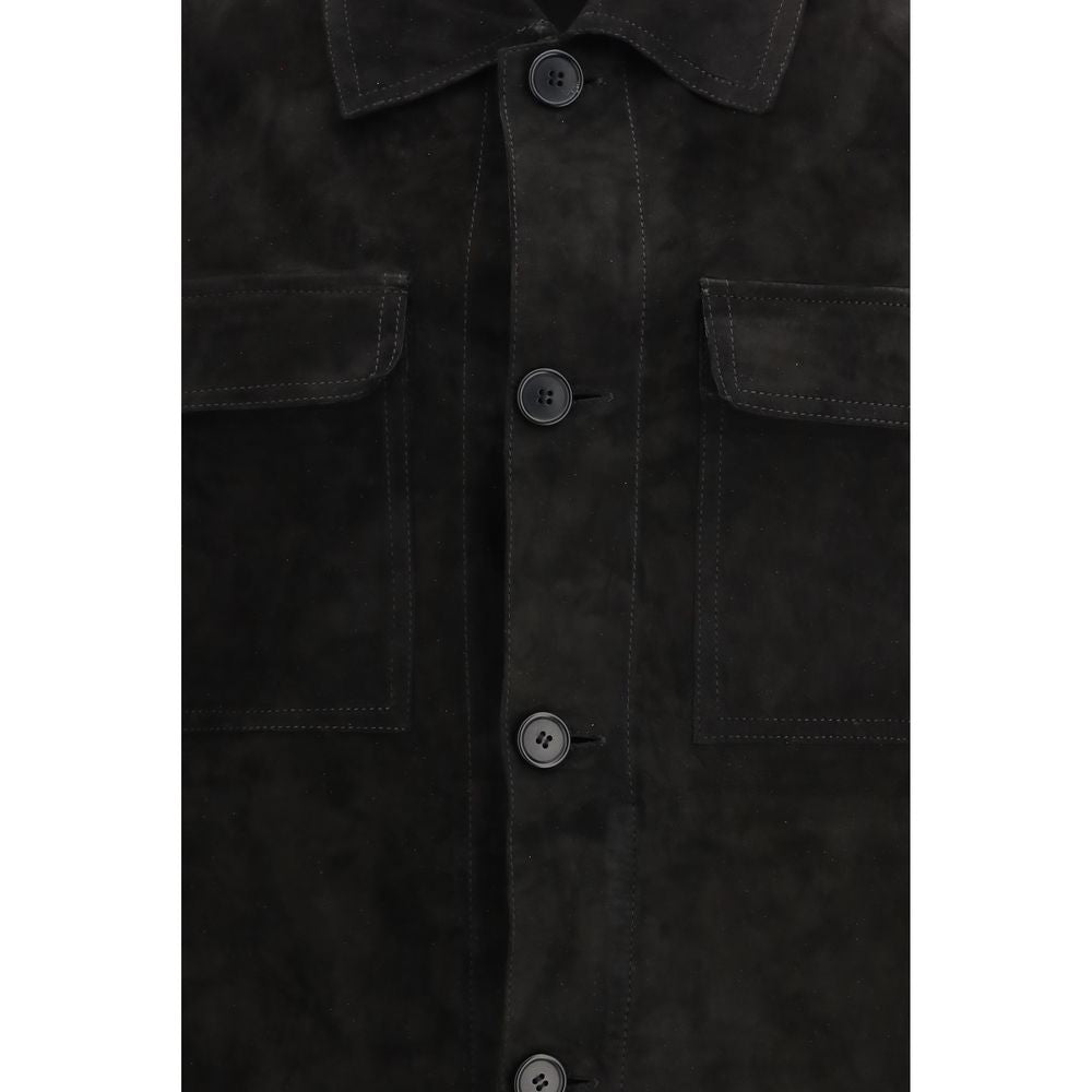 Salvatore Santoro Black Calf Leather Bos Taurus Coat