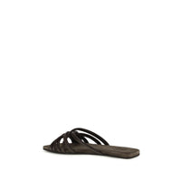 Brunello Cucinelli Brown Calf Leather Bos Taurus Flat Sandals