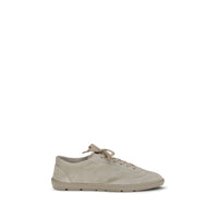 Brunello Cucinelli Beige Calf Leather Bos Taurus Low Top Sneakers