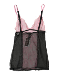Roberto Cavalli Black Pink Floral Lace Lingerie Top Underwear