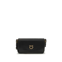 PINKO Black Calf Leather Bos Taurus Shoulder Bag