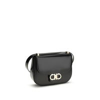 Ferragamo Black Calf Leather Bos Taurus Shoulder Bag