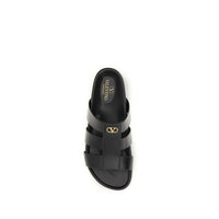 Valentino Garavani Black Calf Leather Bos Taurus Sandals