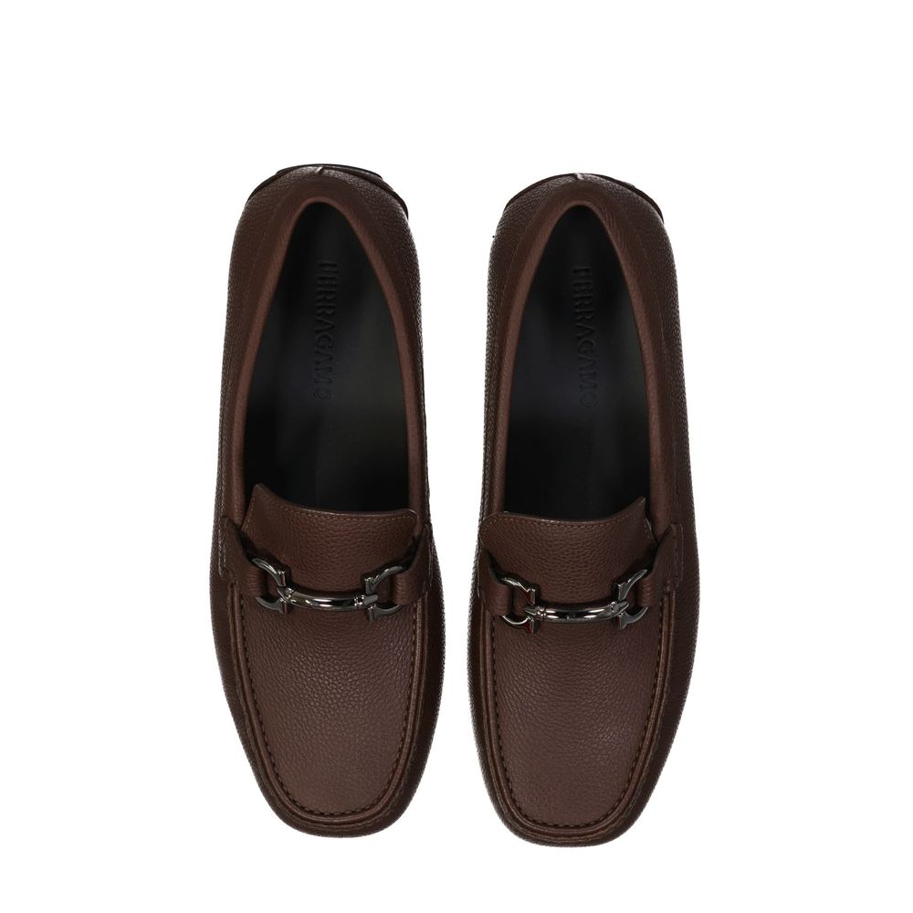 Salvatore Ferragamo Brown Calfskin Slip-On Loafers