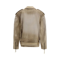Golden Goose Beige Buffalo Leather Biker Jacket