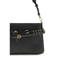 PINKO Black Calf Leather Bos Taurus Shoulder Bag