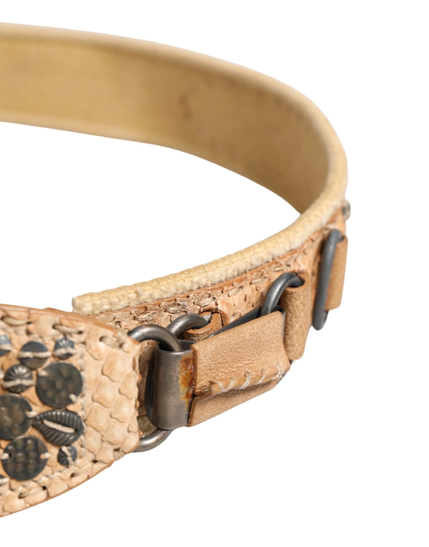 Ermanno Scervino Beige Canvas Embellished Metal Buckle Belt
