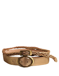 Ermanno Scervino Brown Leather Braided Metal Buckle Belt