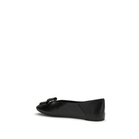 Ferragamo Black Calf Leather Bos Taurus Ballet Flats