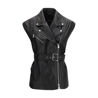 PINKO Black Goatskin Sleveless Jacket