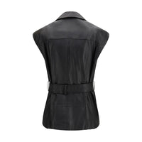 PINKO Black Goatskin Sleveless Jacket