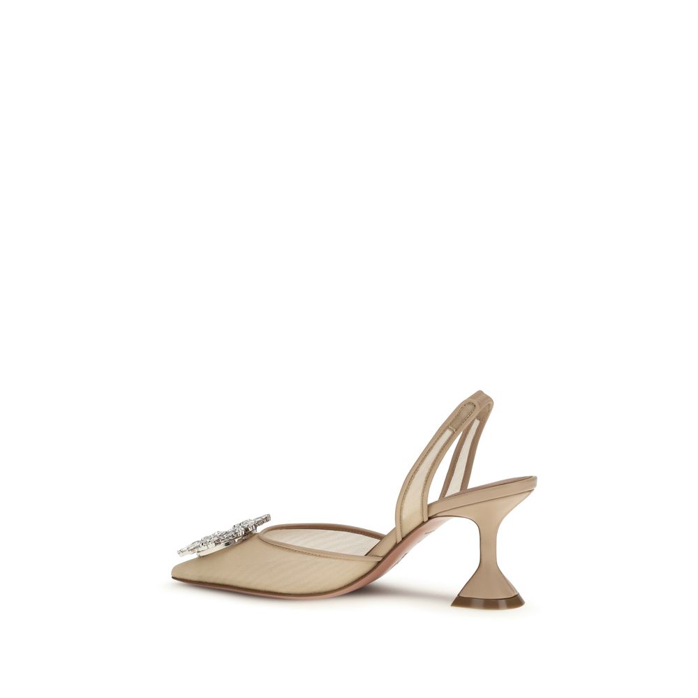 Amina Muaddi Beige Polyester High Heel Pumps
