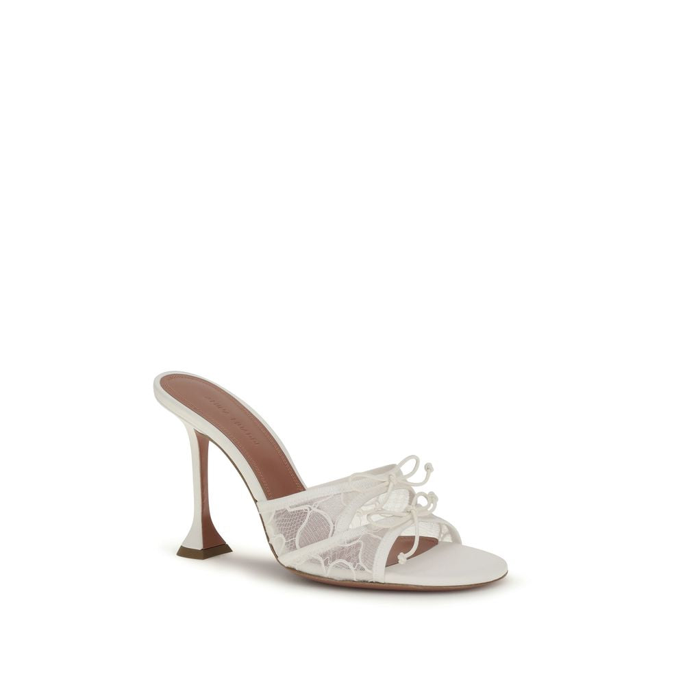 Amina Muaddi White Fabric Slippers