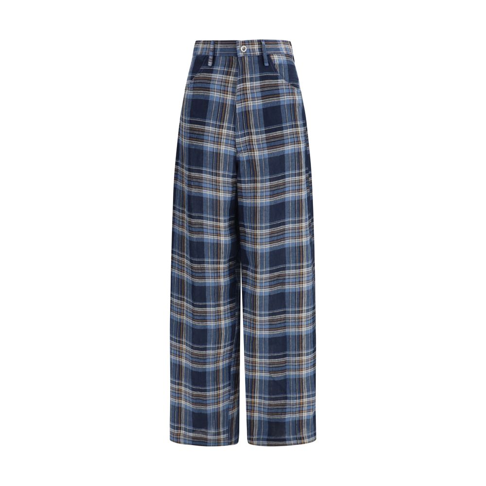 MARBELL Blue Linen Casual Pants