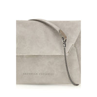 Brunello Cucinelli Gray Calf Leather Bos Taurus Shoulder Bag