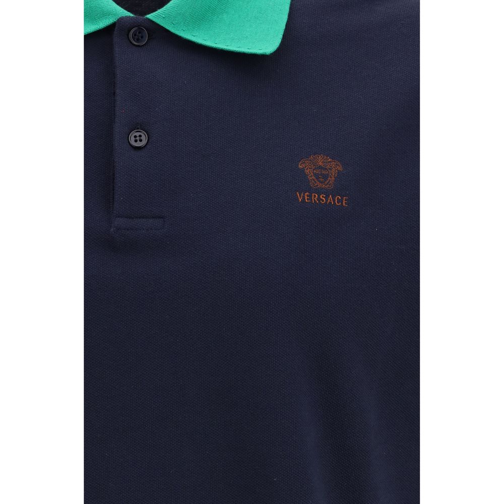Versace Blue Cotton Polo Shirt