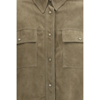 Brunello Cucinelli Bicolor Calf Leather Bos Taurus Dress Shirt