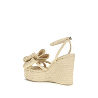 MACH & MACH Beige Raffia Wedge Sandals