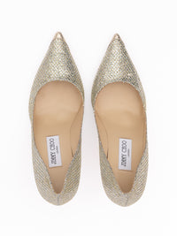 Jimmy Choo Gold Glitter Fabric Agnes Pumps