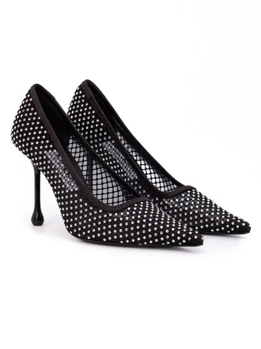 Jimmy Choo Black Mesh Satin Crystal Ixia 95 Pumps