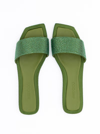 Jimmy Choo Green Satin Crystal Clovis Flat