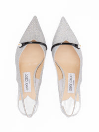 Jimmy Choo Silver Fine Glitter Amita 45 Slingback Pumps