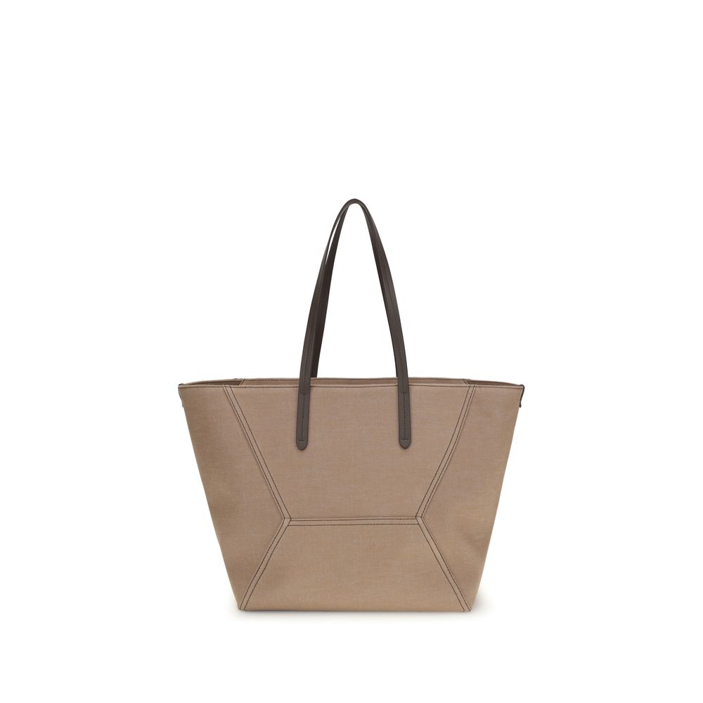 Brunello Cucinelli Beige Cotton Shoulder Bag