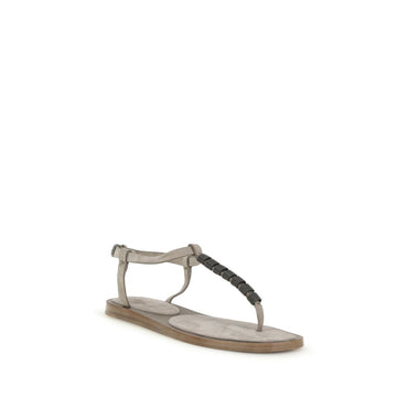 Brunello Cucinelli Blue Calf Leather Bos Taurus Strap-On Sandals