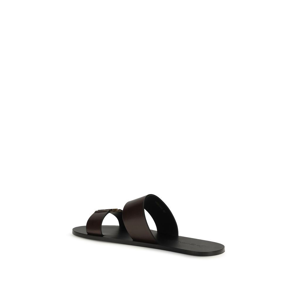 Saint Laurent Brown Calf Leather Bos Taurus Flat Sandals