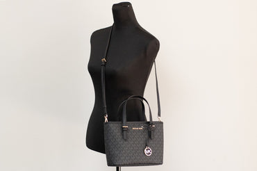 Michael Kors XS Carry All Jet Set Travel Womens Tote (BLACK SIG/GOLD)